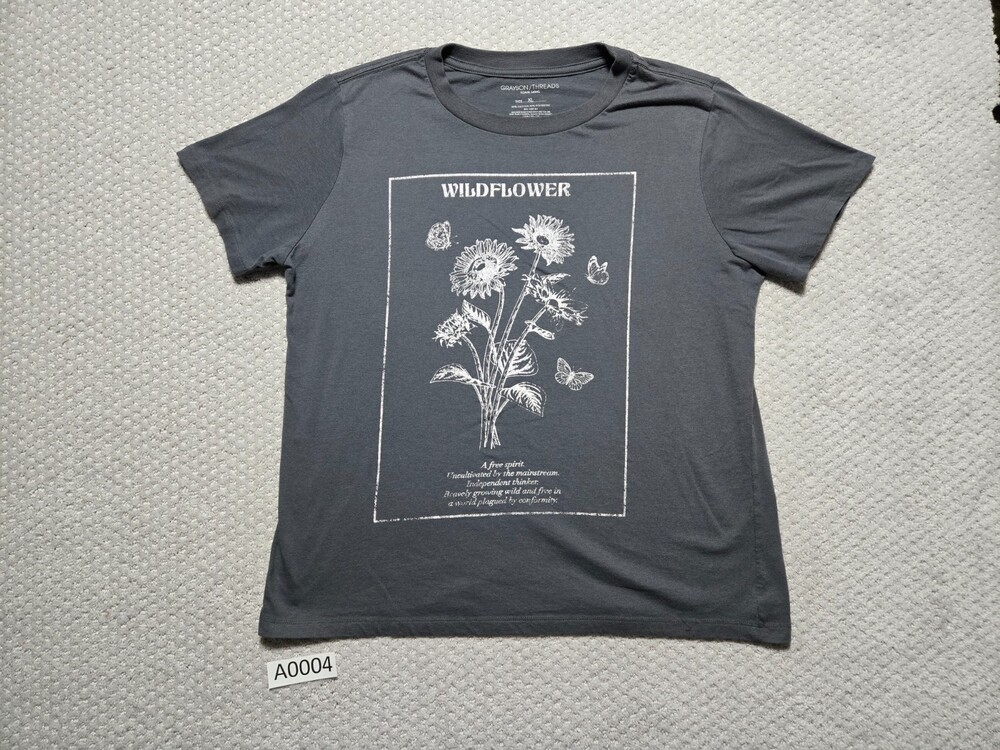 Wildflower T-Shirt ~ Women’s XL ~ Gray ~ Grayson/Threads Black Label